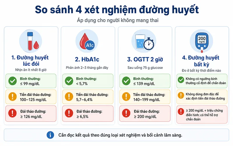 Xét nghiệm đường huyết bao nhiêu là bình thường cần được đánh giá theo từng phương pháp như glucose lúc đói, HbA1c, OGTT hoặc đường huyết bất kỳ.